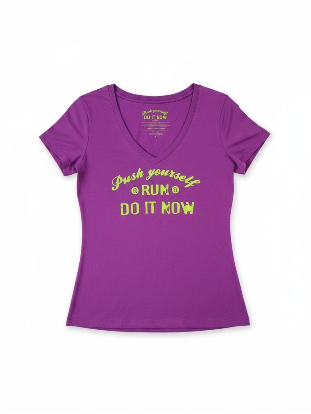 Lululemon Run: "Push Yourself" Motivational Graphic V-Neck Tee